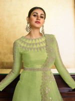 Light Green Super Silk Cording Embroidered Designer Salwar Kameez